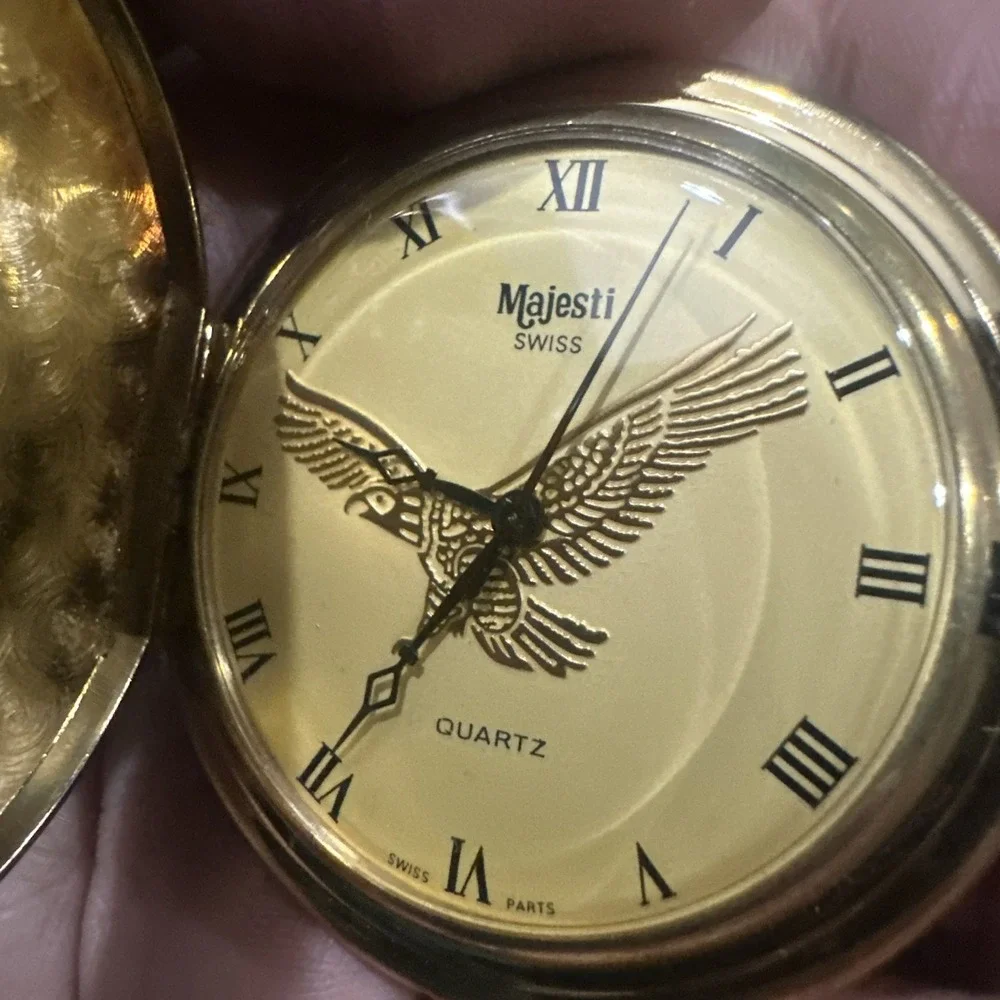 Works VTG Swiss MAJESTI Swiss Engravable 3D 48mm Embossed Eagle Pocket Watch